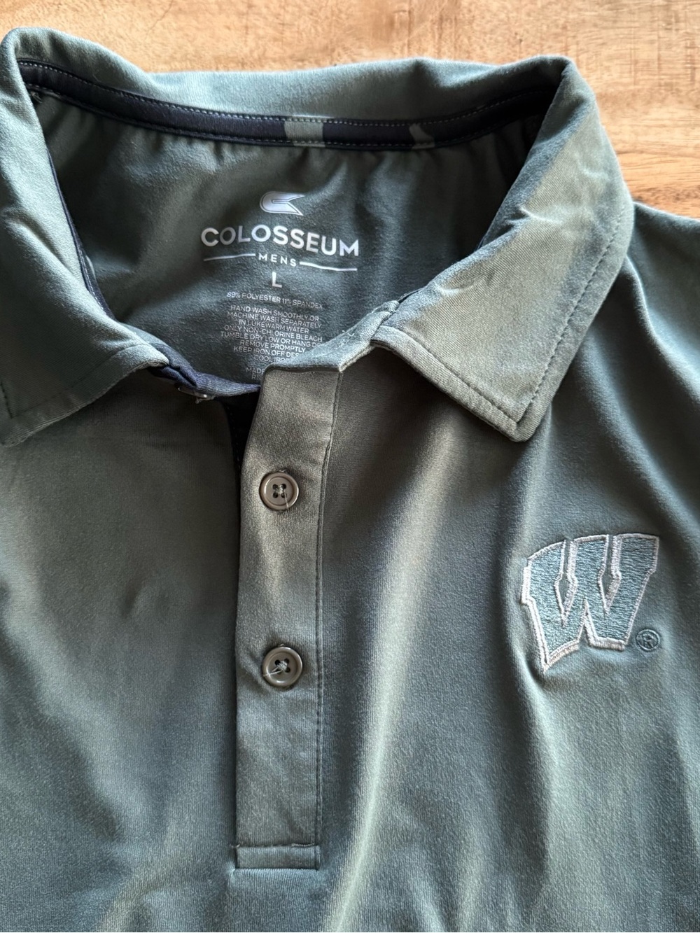 Men's Olive Green Polo - Wisconsin Badgers
